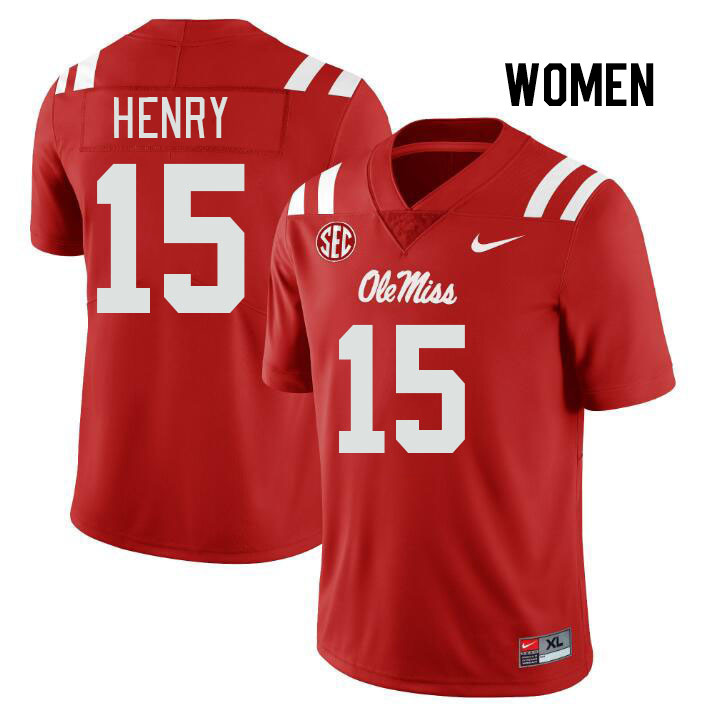 Women #15 JJ Henry Ole Miss Rebels College Football Jerseys Stitched Sale-Red - Click Image to Close